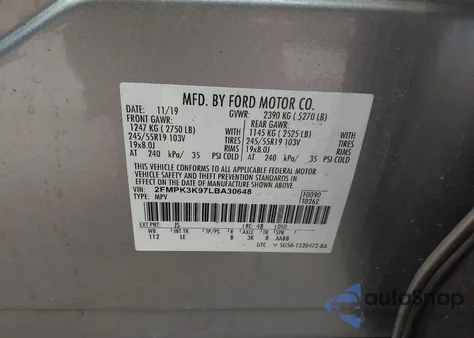 2020 Ford Edge Titanium z USA, uszkodzony, nr VIN 2FMPK3K97LBA30648